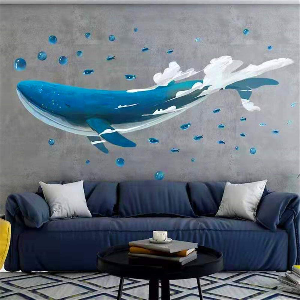 DERUN TRADINGGiant Whale Ocean Wall Stickers Decals Decor Art Mural Peel & Stick Graphic for Nursery Kids Room Bedroom Living Room Bathroom Under Water Sea Nautical Theme Beluga Decorations DIY