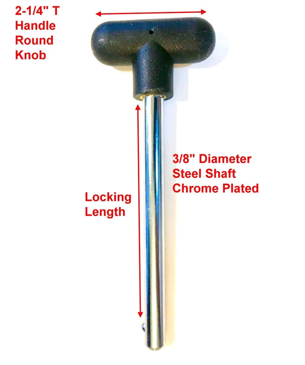 SBDs Quick Release Pin, Tensile (3/8” Dia) 2-1/2" Locking Space | T Handle Round Knob | Cotterless Chrome Plated Steel Shaft PIN | OEM Grade Fitness Eqpt Weight Stack Selector Key