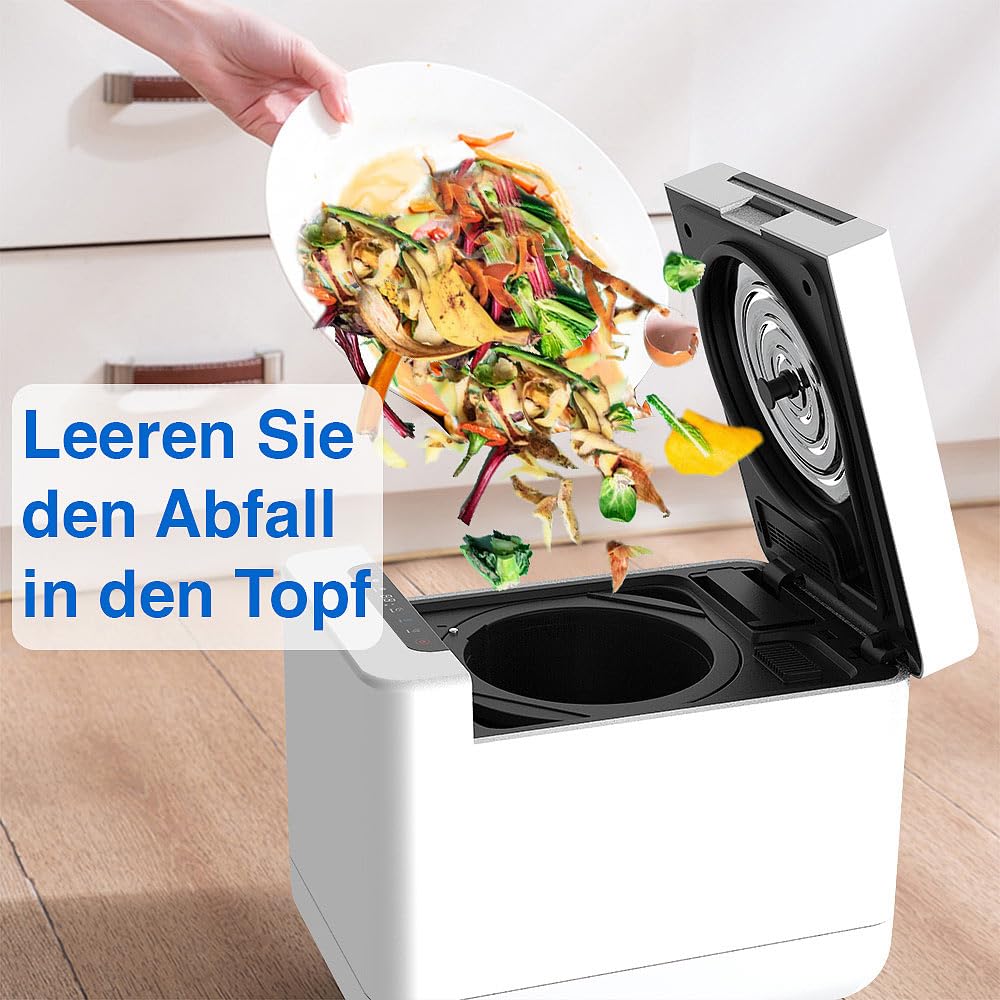 Rosenstein & Söhne Komposter: Elektrischer Kompostierer mit LCD-Display, 1,5 Liter, 350 W, Autoclean (Küchenkomposter elektrisch, Elektro Komposter, Geruch)