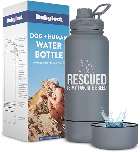 Miniatura 13 de Botella de agua para perros para amantes de los perros - Botella de agua aislada de acero inoxidable de 32 oz con doble pared con cuenco desmontable