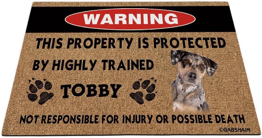 Cat Welcome Doormat - Funny 'This Property is Protected by Highly Trained Cat' Mat - 27.5"x17.7" - Customizable