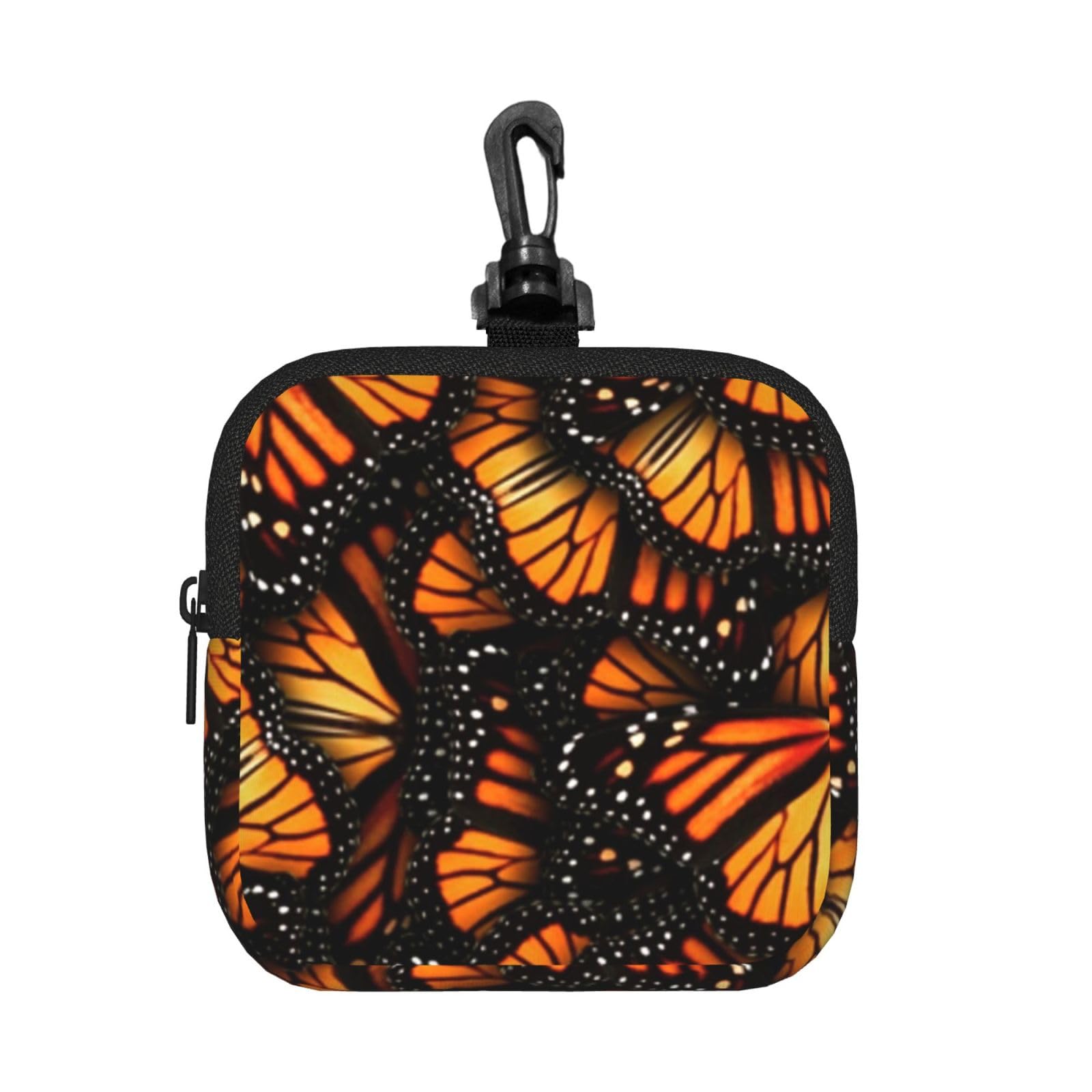 Ercgad Unisex Black Heaps Of Orange Monarch Butterflies Print Square Storage Bag Travel Toiletry Cosmetic Organizer Pouch Lightweight Reusable