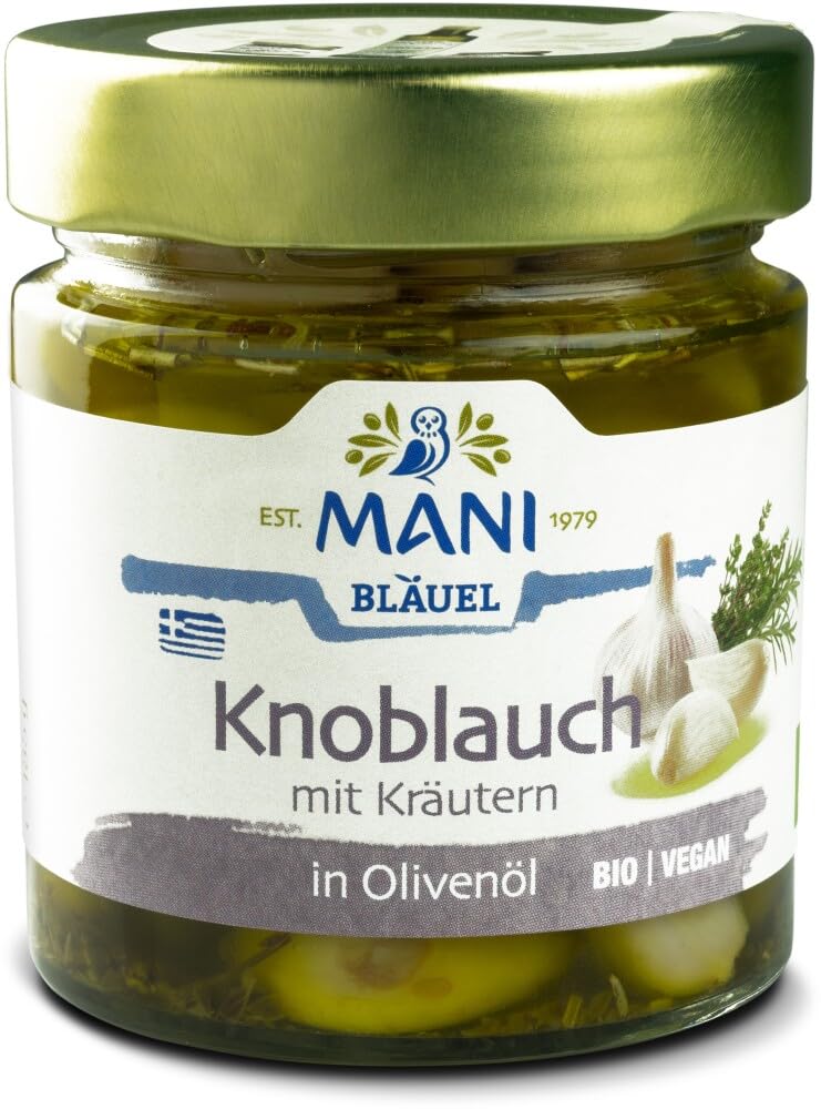 MANI Knoblauch in Olivenöl mit Kräutern, bio 12 x 185 g