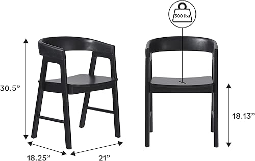 Miniatura 3 de Ezra - Silla de comedor moderna de madera maciza con respaldo redondeado, color negro (juego de 2)