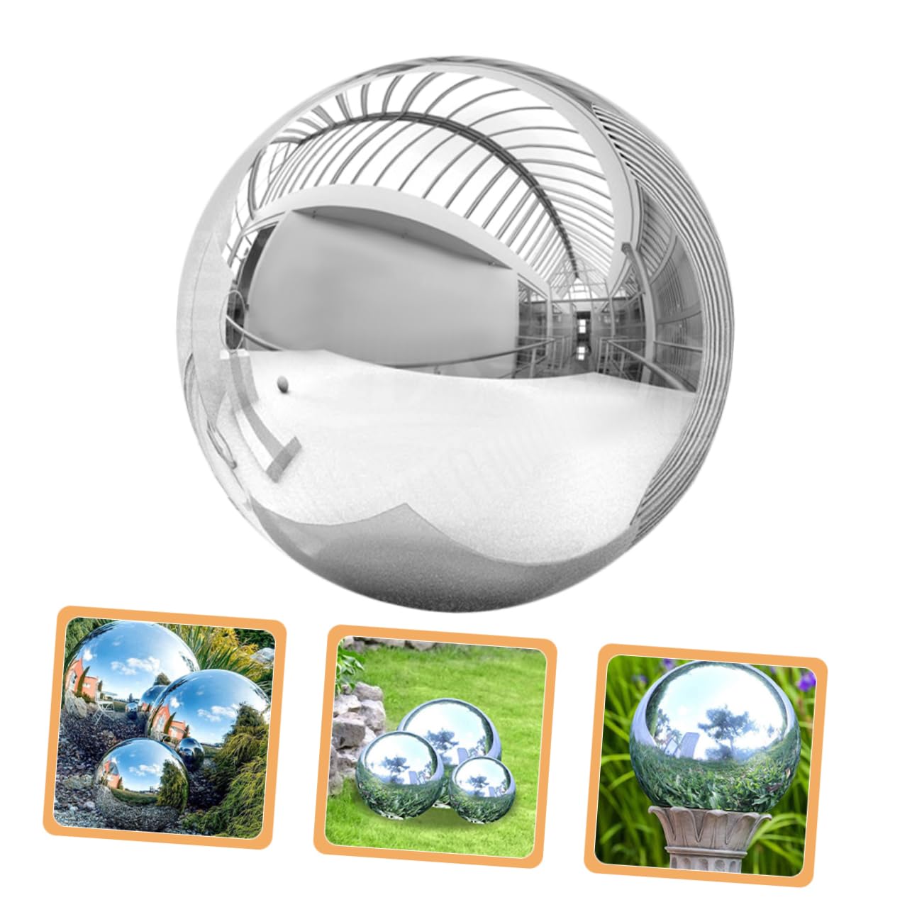 Hemobllo Sfera Decorativa da Giardino in Metallo Inossidabile Argento, Sfera Riflettente Lucida Resistente e Non Deformabile per Decorazione Esterni e Soggiorni