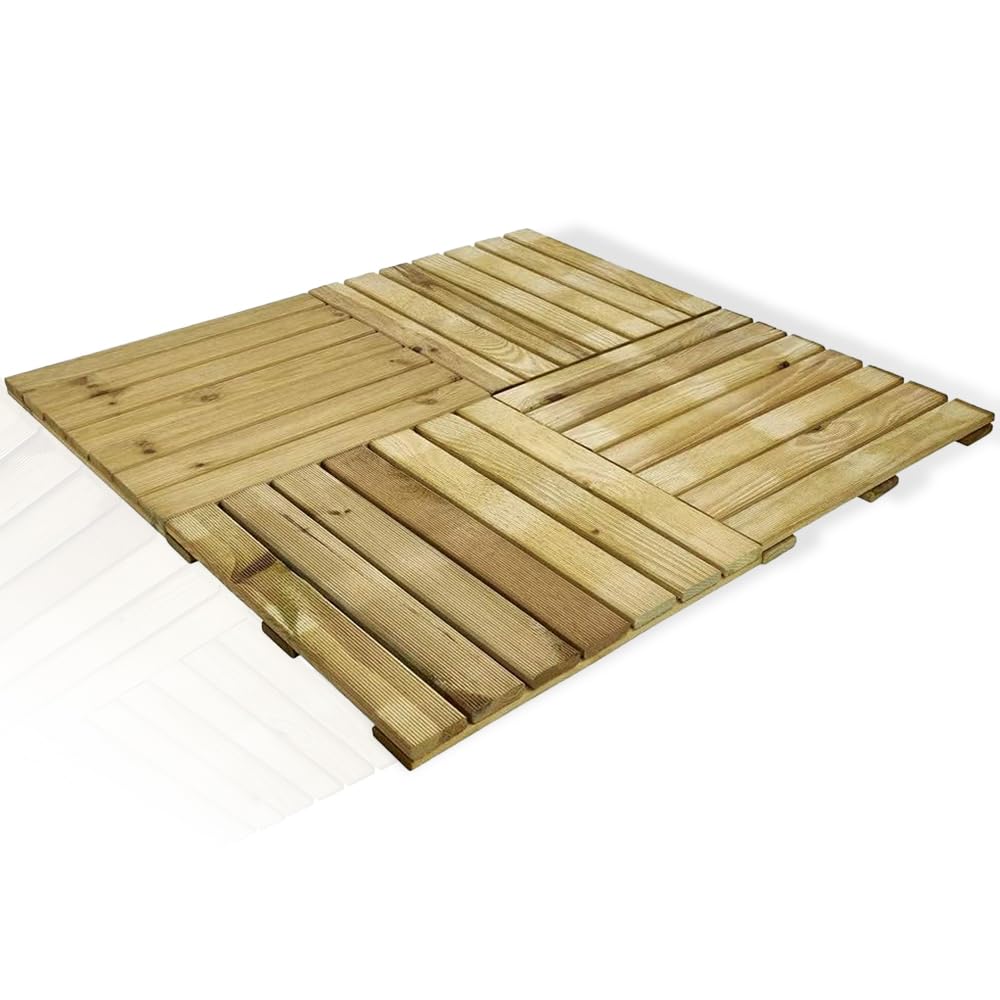 BONAFIDE Wooden Square Garden Decking Tiles With A Natural Hardwood Finish, Interlocking Flooring Tiles Patio Deck Tiles For Balcony Porch Backyard 45cm x W45cm (4)