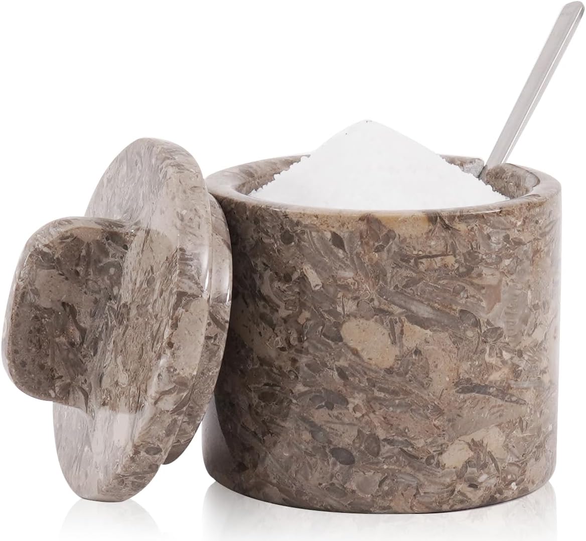 Marble Salt Cellar 4 Inch Table Salt and Pepper Containers for Countertop, Sugar…