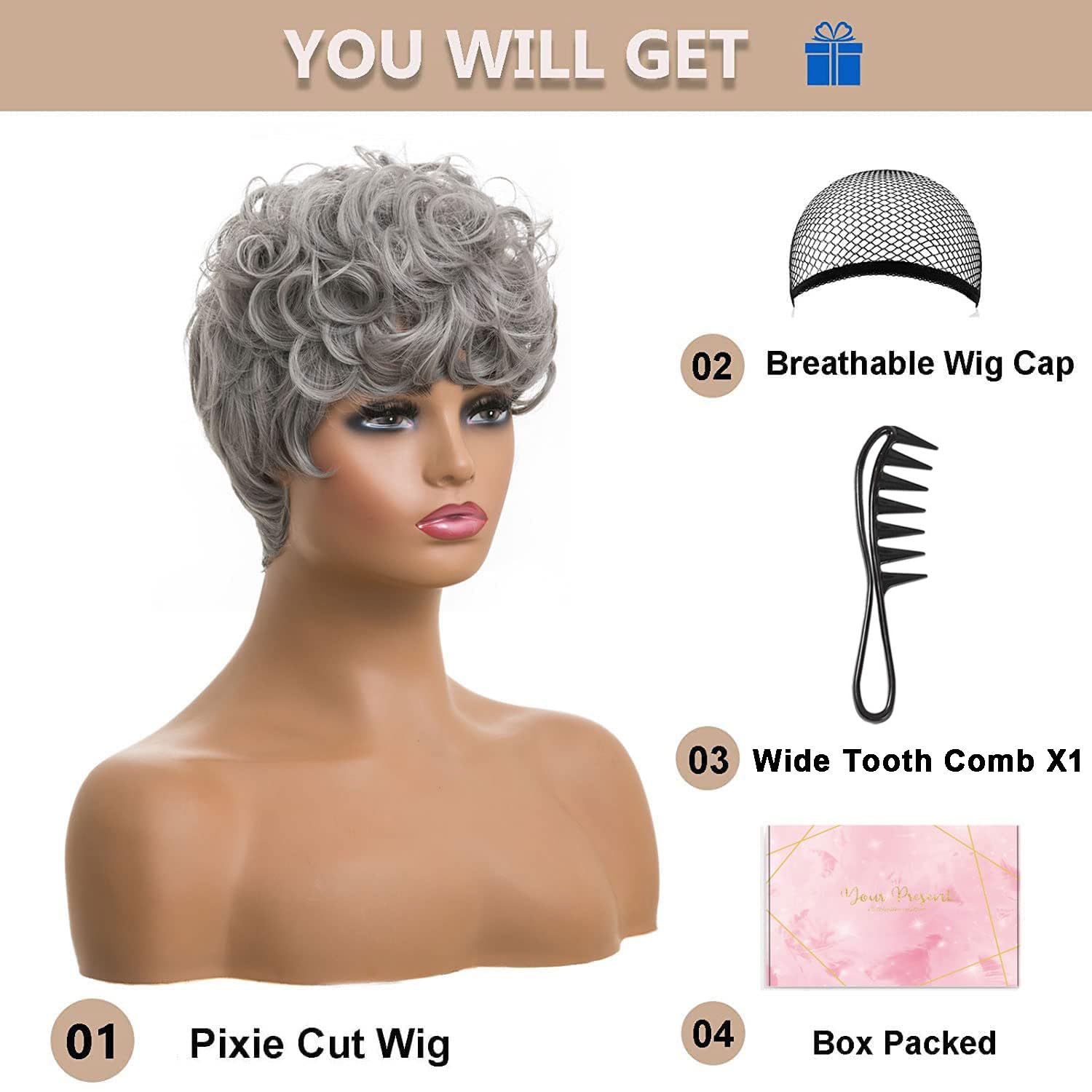Amazon.com : MOONSHOW Grey Pixie Cut Wig Short Grey Wigs for Black Women  Pixie Cut Wig with Bangs Short Pixie Wig for Blcak Women Fluffy Pixie Curly  Wig Natural Wavy Short Gray Pixie Cut Wig for Women(Grey) : Beauty &  Personal Care