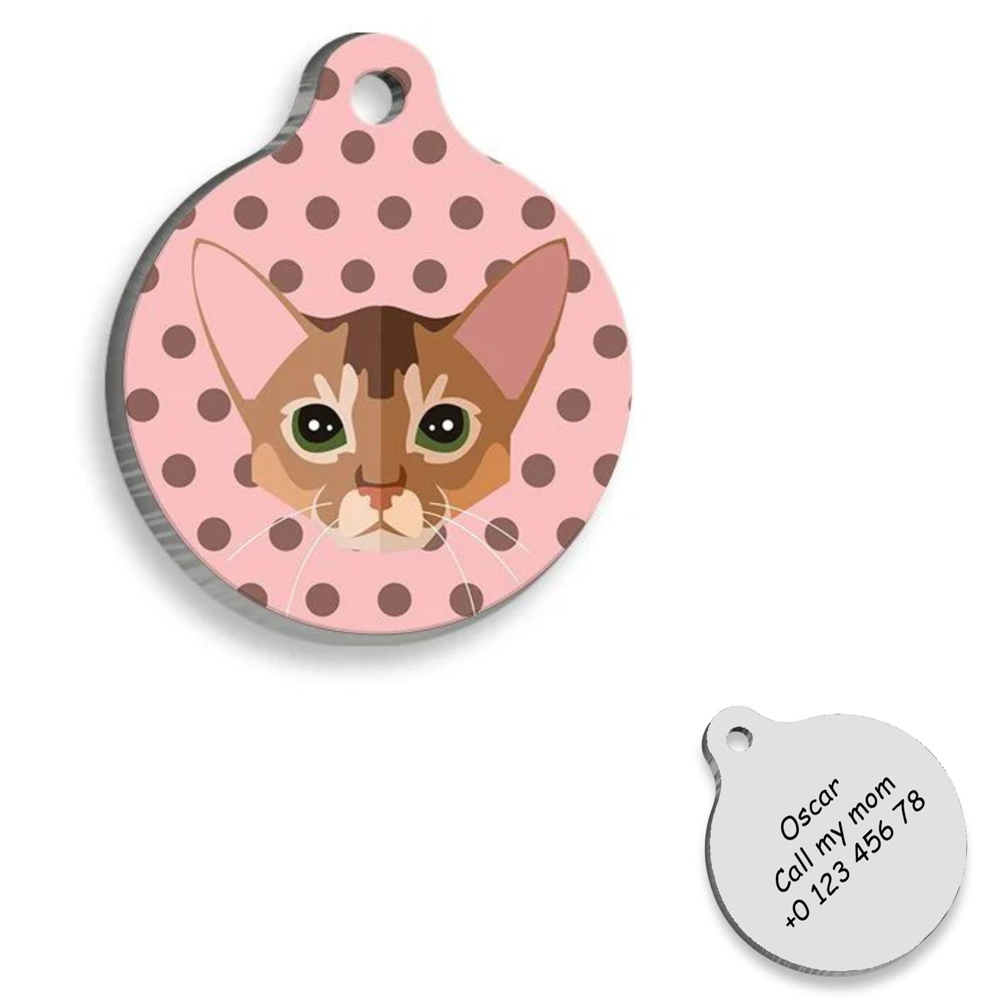 Abyssinian Cat id Tag Heart - Cat Personalized Dog Tag - Cat Custom Name Tag - Customized Pet Tags - Cat Name id Tag for Dog - Cat Name Tag