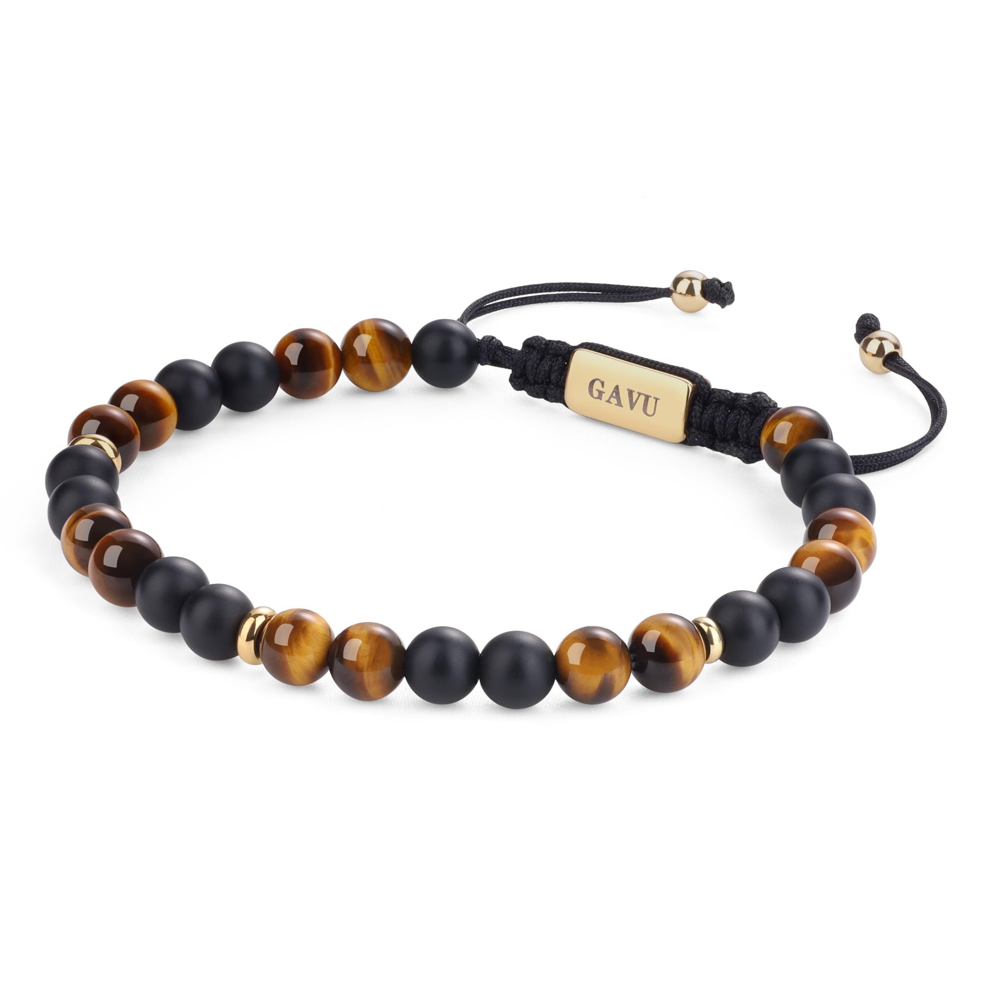 GAVU 6mm AAA Grade Tiger Eye Bracelet for Men, Men's Handmade Adjustable Crystal Beaded Bracelet 6.25"/6.75"/7.5"