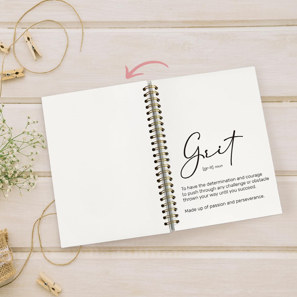 PLKMN Grit Definition - Cuadernos inspiradores para el trabajo, regalos motivacionales de oficina para mujeres, hombres, compañeros de trabajo, suministros de oficina y accesorios, cuaderno en espiral