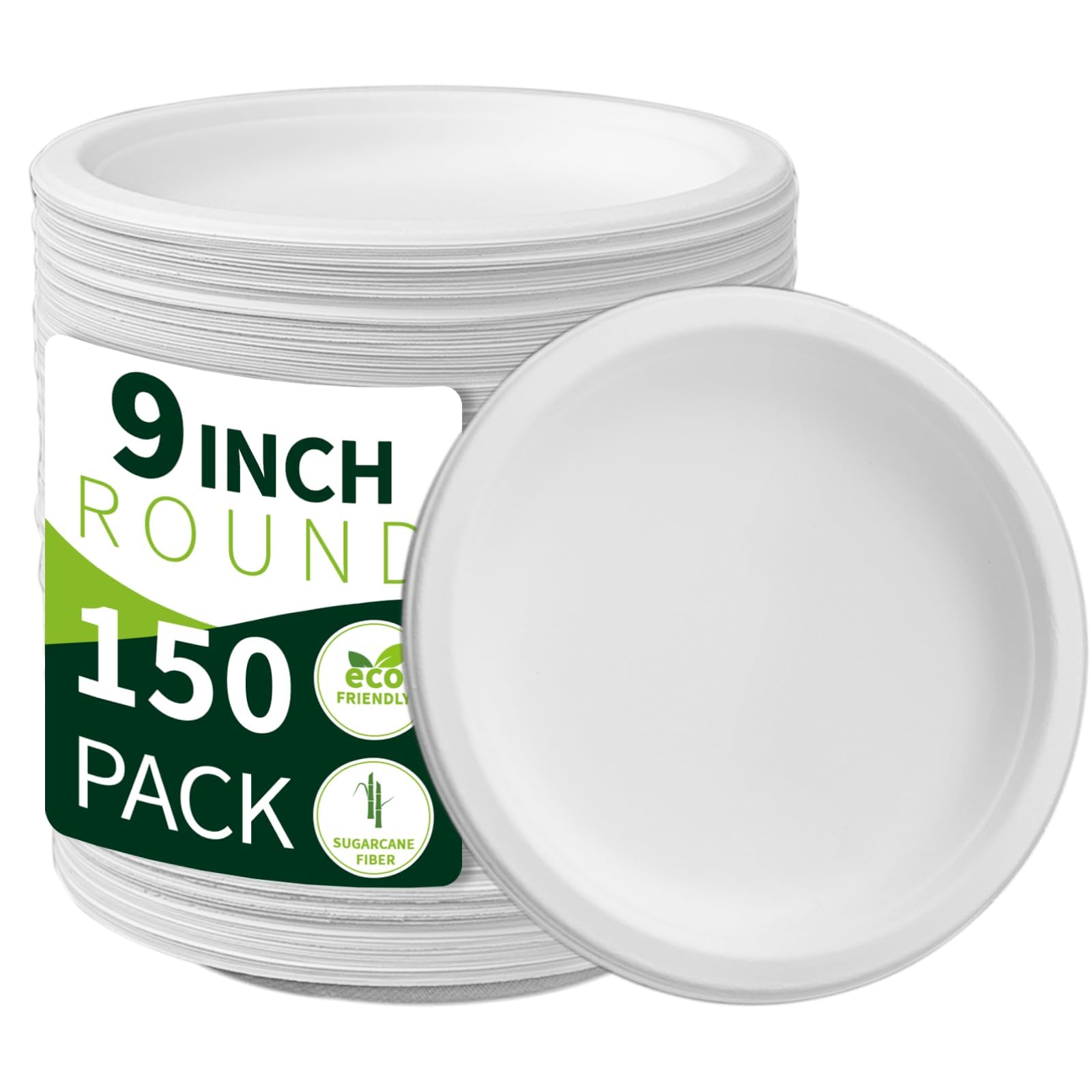 Compostable Paper Plates - 150 Pack -9 Compostable Paper Plates - 150 Pack -9