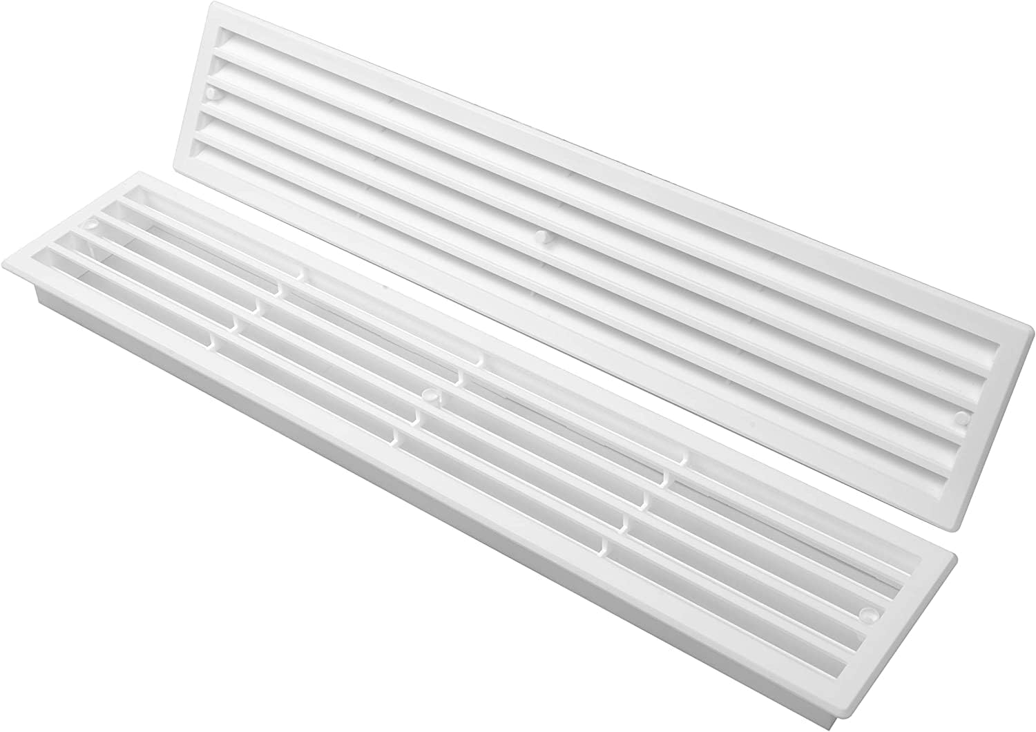 Vent Systems 18" x 4" Inch White Louvered Two Sided Door Grille - 2-Pack - Plastic Indoor Ventilation Cover - Intake Air Register for Interior Door Mounting - for Garage, Home Improvement