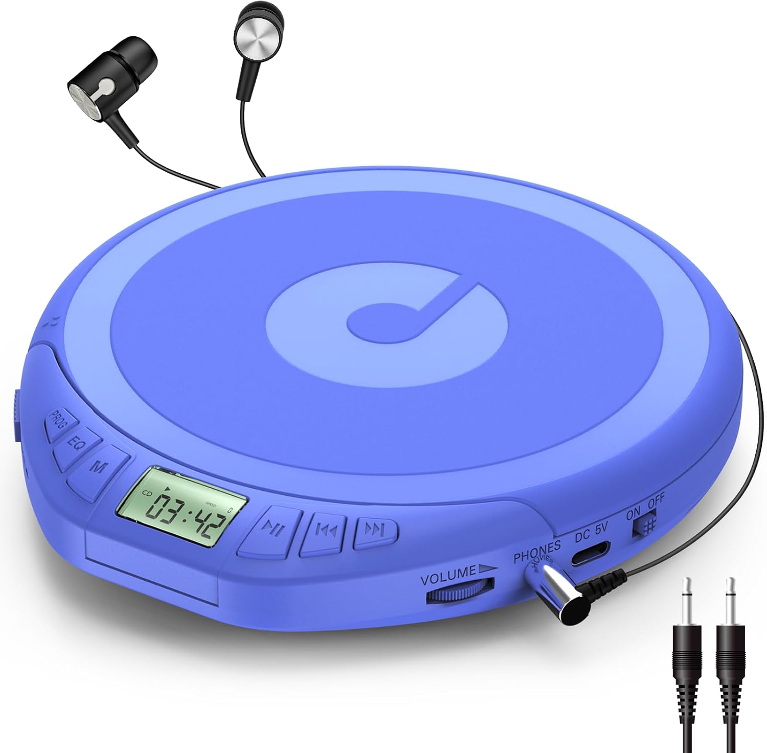 Gueray Portable CD Player with Earphones,CD Discman for Car Home with Anti-Skip Shockproof Protection,Personal Discman CD Music Player with LCD Display Support PROG Memory Function