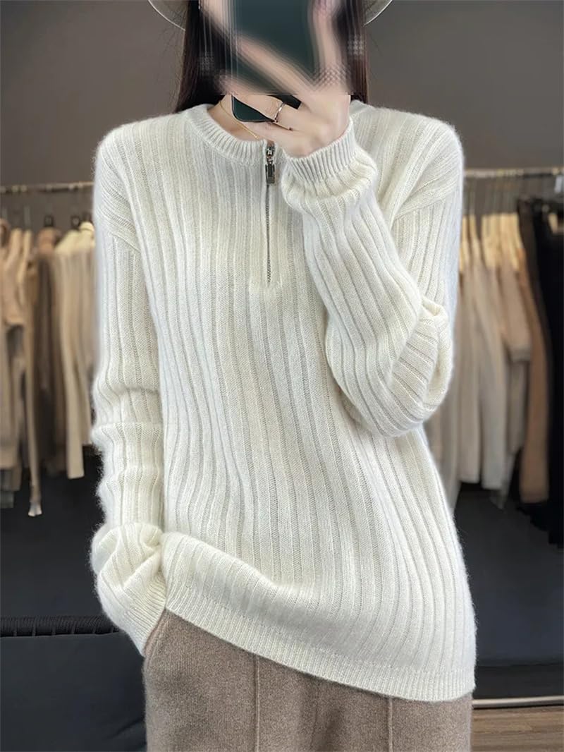 Suéter de cachemira grueso para mujer, cuello redondo, casual, suelto, de punto, suéter cálido