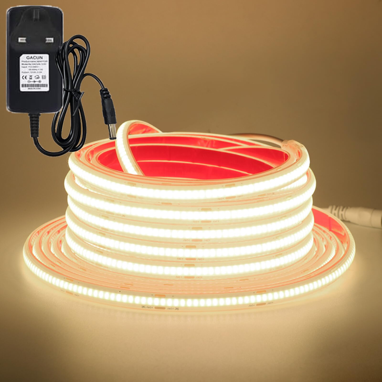 KAFULA 24V COB LED Strip Light 0.5m Natural White 4000K, Uniform Emission IP68 Waterproof Flexible FCOB LED Fairy Light CRI90+, DIY Bedroom Kitchen Living Room Home Decoration
