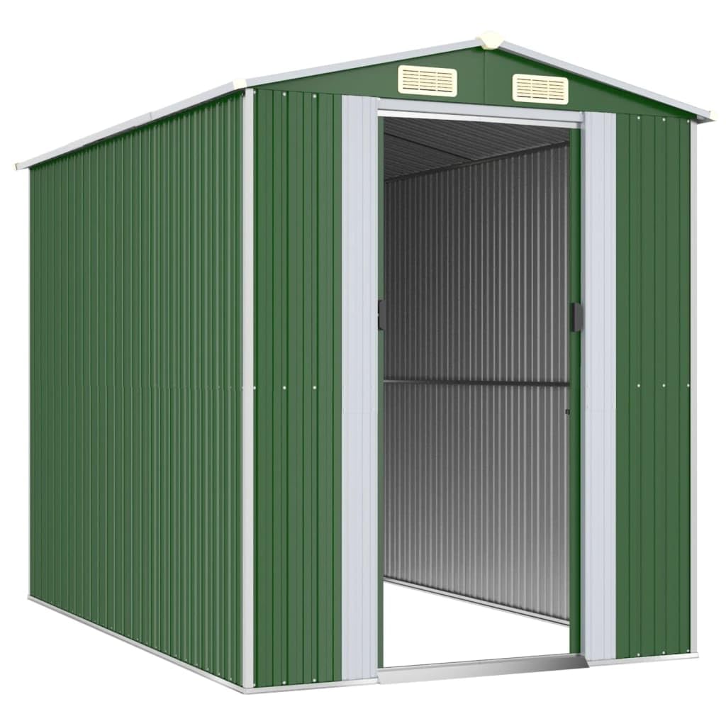 Abri de jardin en acier galvanisé Vert 192 x 274 x 223 cm Abri à outils en métal avec doubles portes coulissantes et ouvertures d'aération pour outils de jardin et accessoires de piscine