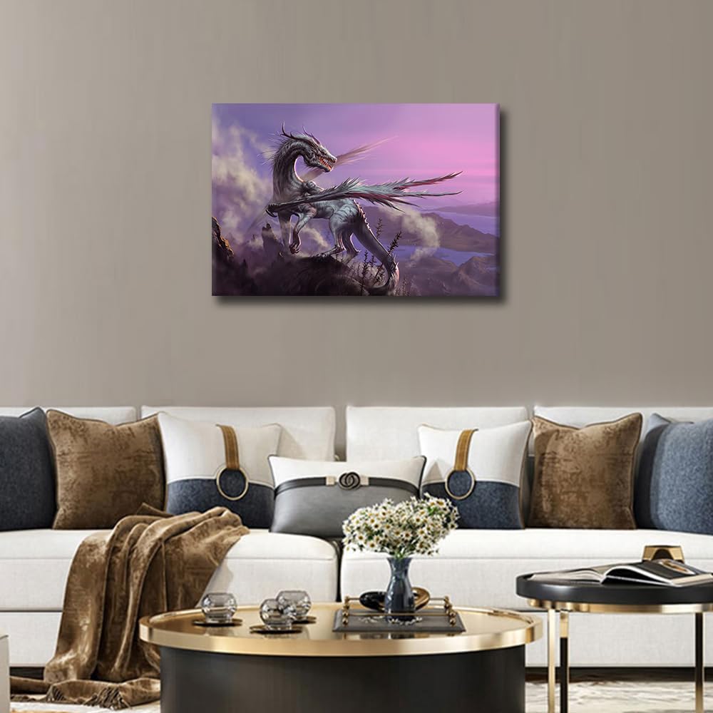 Large Size Fantasy Dragon Posters and Prints Wall Art Canvas for Bathroom Decor Fantasy Wild Animals Wall Art Norse Home Rustic Decoration Poster Decor Fantasy Wall Decor Ready to Hang Framed24x16in - Image 4