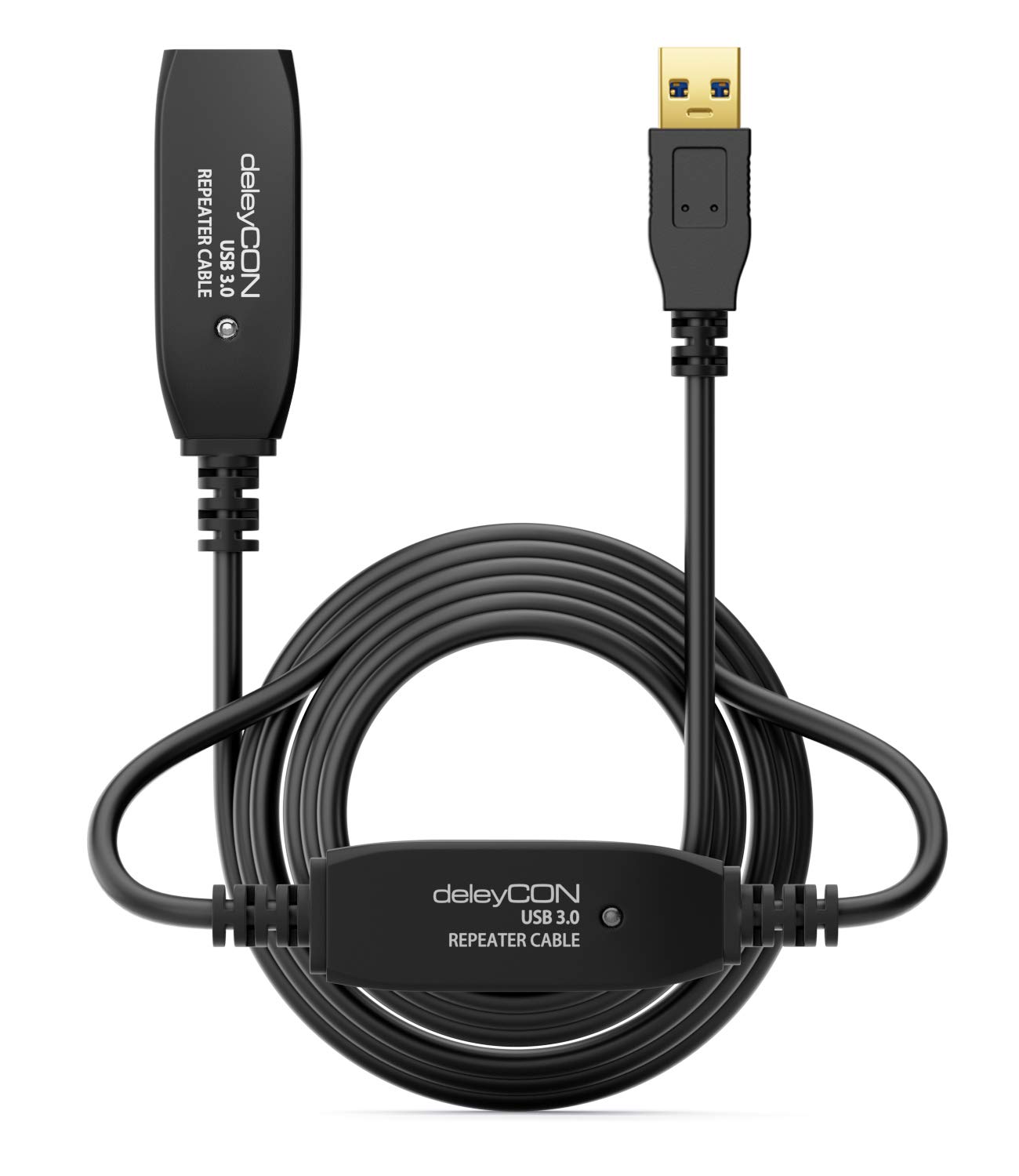 deleyCON 10m Cavo Attivo USB 3.0 Prolunga Attiva con 2 Amplificatore di Segnale USB3.0 Ripetitore Cavo di Prolunga USB3.0 PC Stampante Scanner per Computer Nero