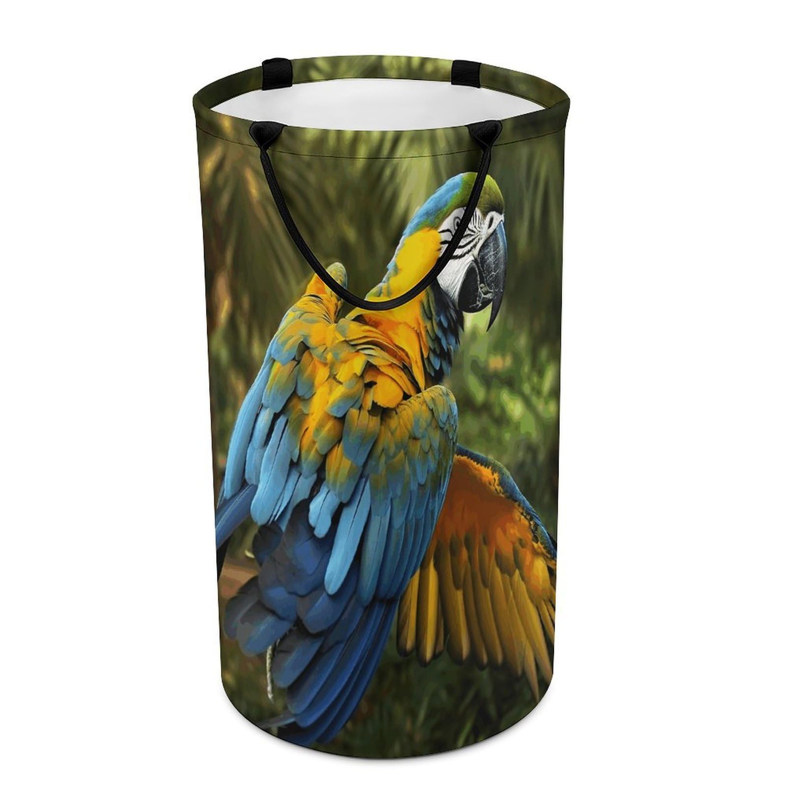 Yellow Wings Blue Parrot Laundry Hamper Waterproof Polyester Laundry Baskets Collapsible Dirty Clothes Storage Basket Clothes Hampers with Sturdy Handles for Travel Bedroom