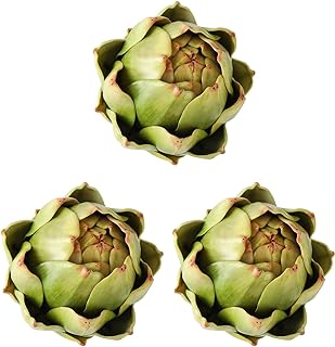 [3-Pack] Large Green Faux Artichokes - Artificial Vegetables and Fake Fruits for Kitchen Decorations (Green)