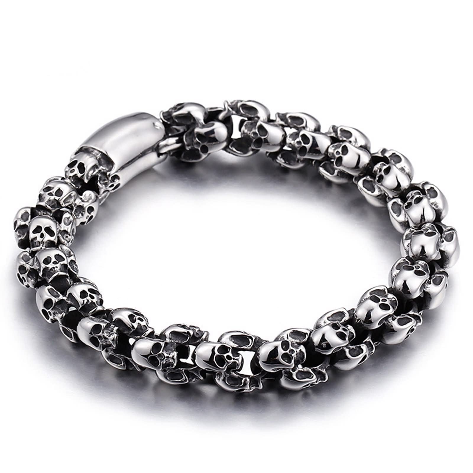 Bracciale sottile da uomo, regalo per uomini giovani, scheletro, in acciaio inox, per anniversario e compleanno
