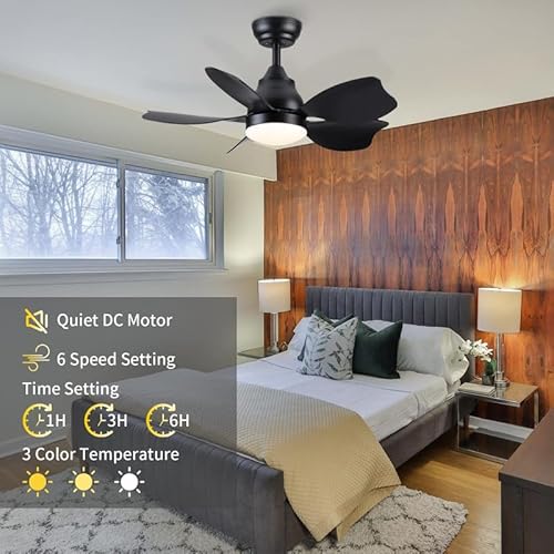 Newday Ceiling Fans With Lights And Remote Control, 30 Inch Small Black Ceiling Fan, Quiet Reversible Motor, Modern Ceiling Fan For Bedroom, Living Room #TOP1