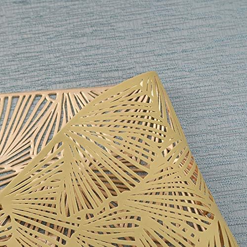 Hosoncovy 4 Pack Ginkgo Biloba Decorative Placemats Rectangle Placemat PVC Placemats Hollow Table Place Mats Heat Resistant Non-slip Dining Placemats Leaf Placemat for Home Kitchen (Gold)