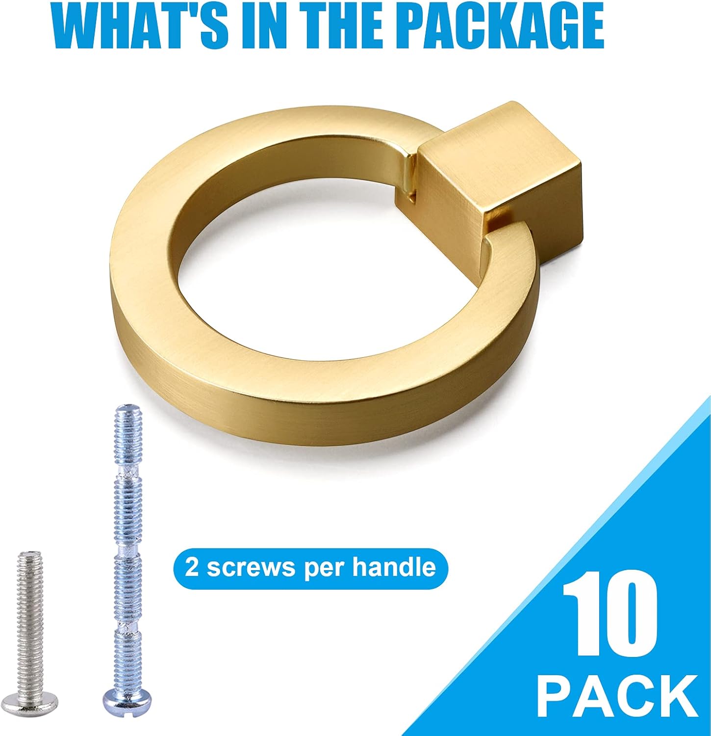 10 Pack Kitchen Cabinet Knobs, Gold Drawer Knobs Zinc Alloy Dresser Knob Round Drawer Ring Pulls 1.57 inch Single Hole Handles for Cupboard Door Knob Hardware