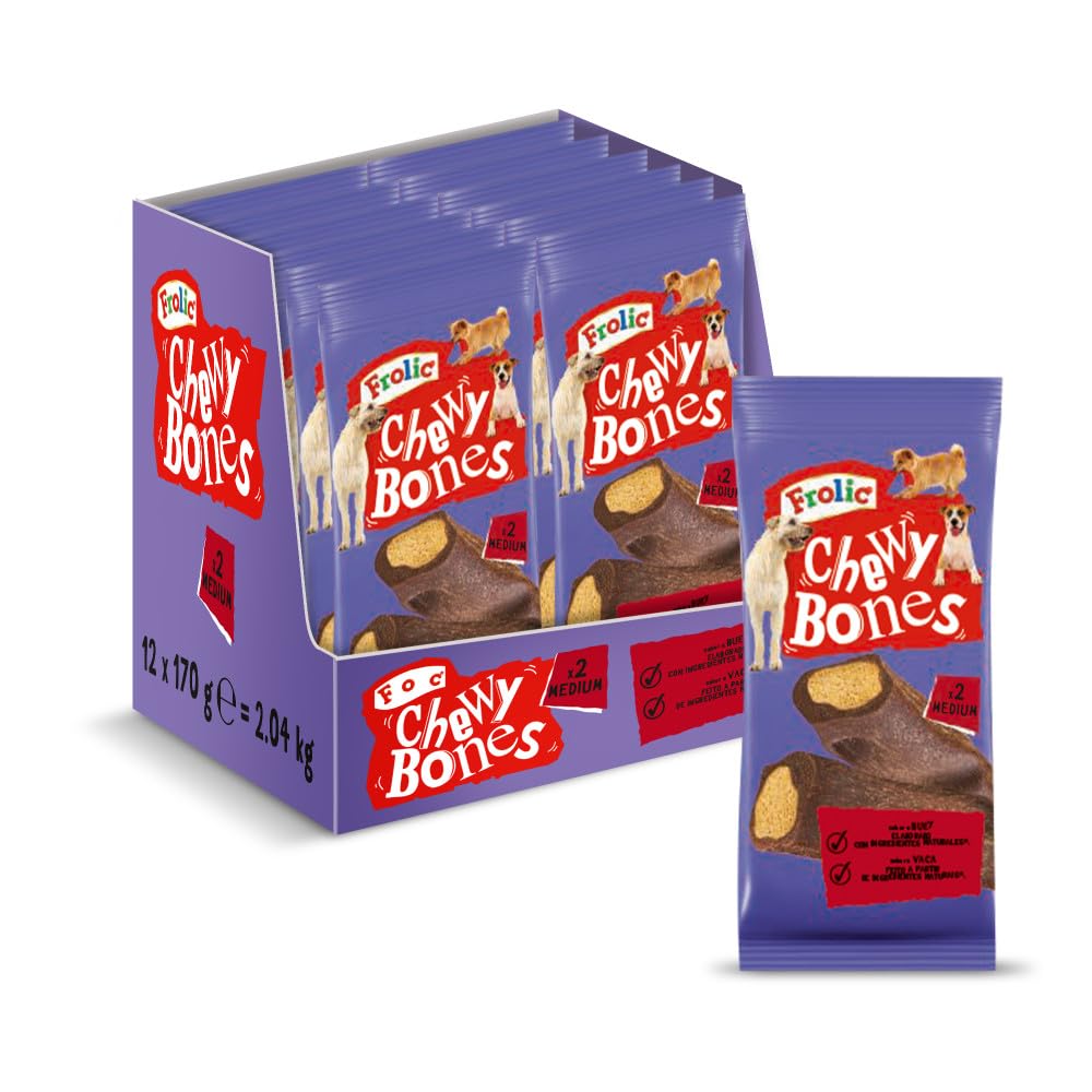 Frolic Chew Bones Huesos Masticables para Perros (Pack de 12 bolsitas x 170g)