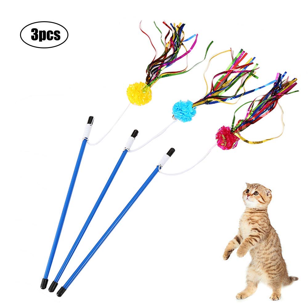 Mumoo Bear Cat Teaser Wand Interactive Cat Toys, 3Pcs