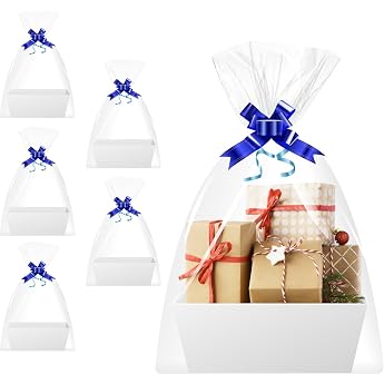 Gift Baskets Empty Set of 5 White with Foil and Cardboard Bows
