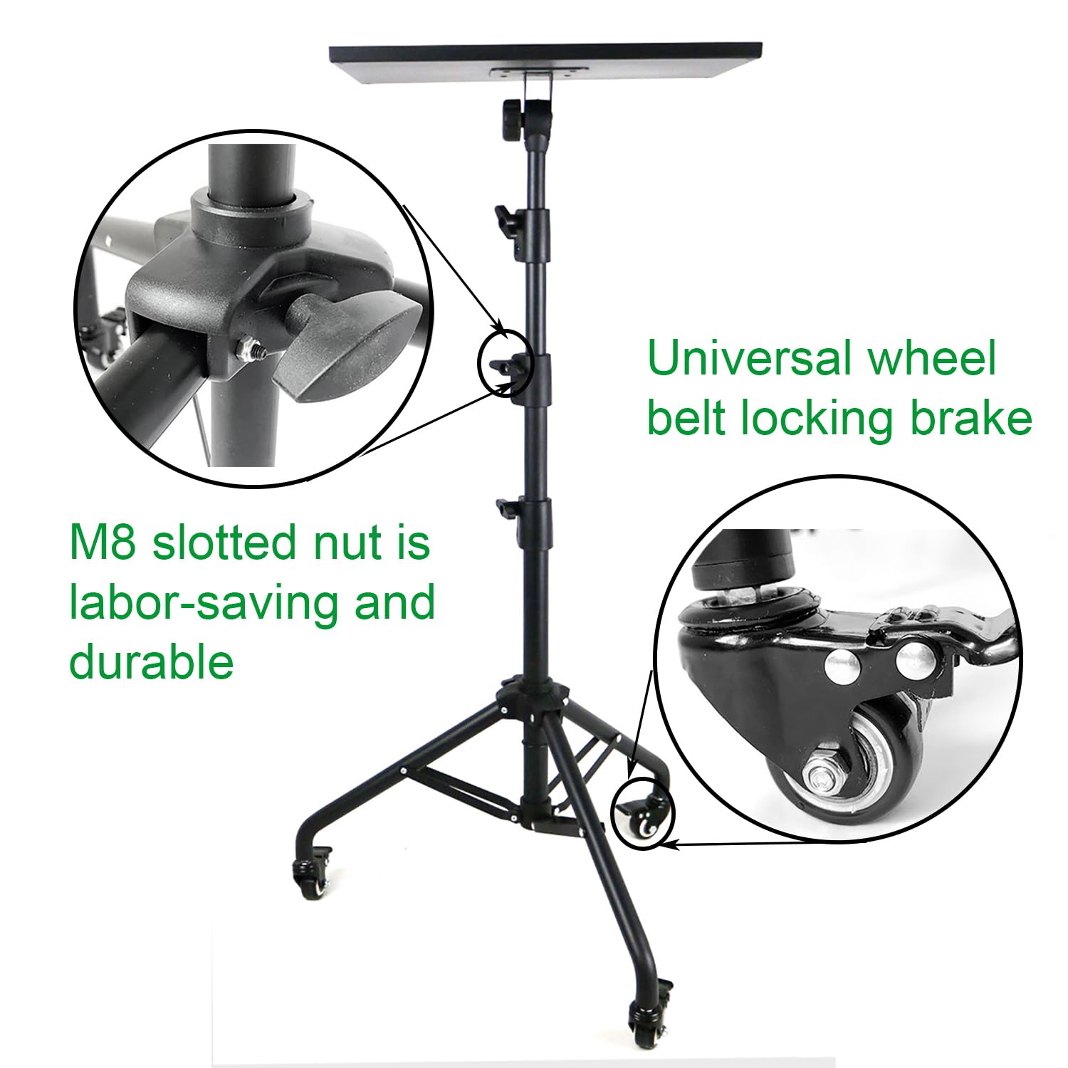 Support Videoprojecteur Sur Pied，Trepied Videoprojecteur，Hauteur Réglable de 65cm à 120cm,Rotation de 180°,Pied Polyvalent avec Roulettes Métalliques,Trépied de Projecteur pour Bureau et Maison