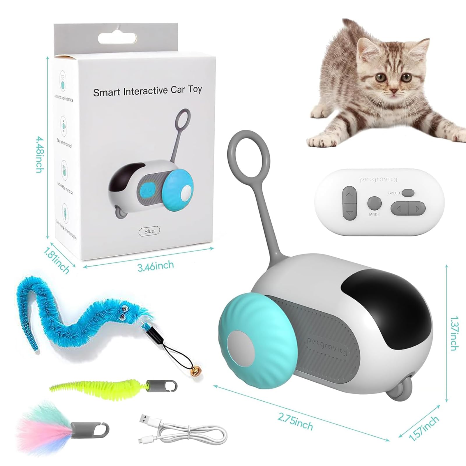 Jouet Interactif pour Chat Motorisé avec Télécommande, Tail 2.0-2024, Balle Intelligente avec 2 Modes, Rechargeable par USB