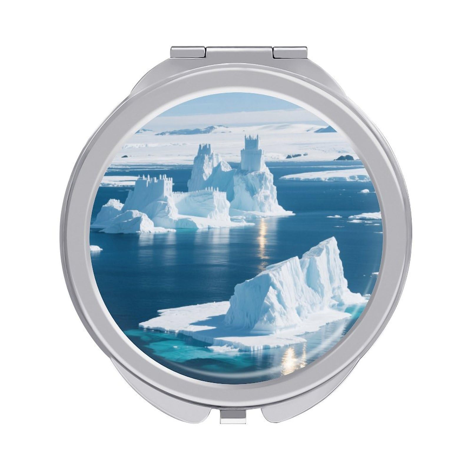 Fekiloot Style Iceberg Ocean Travel Makeup Mirror Handheld Compact Mirror Portable Pocket Mirror Double-Sided 1X/2X Magnifying For Handbag And Purses