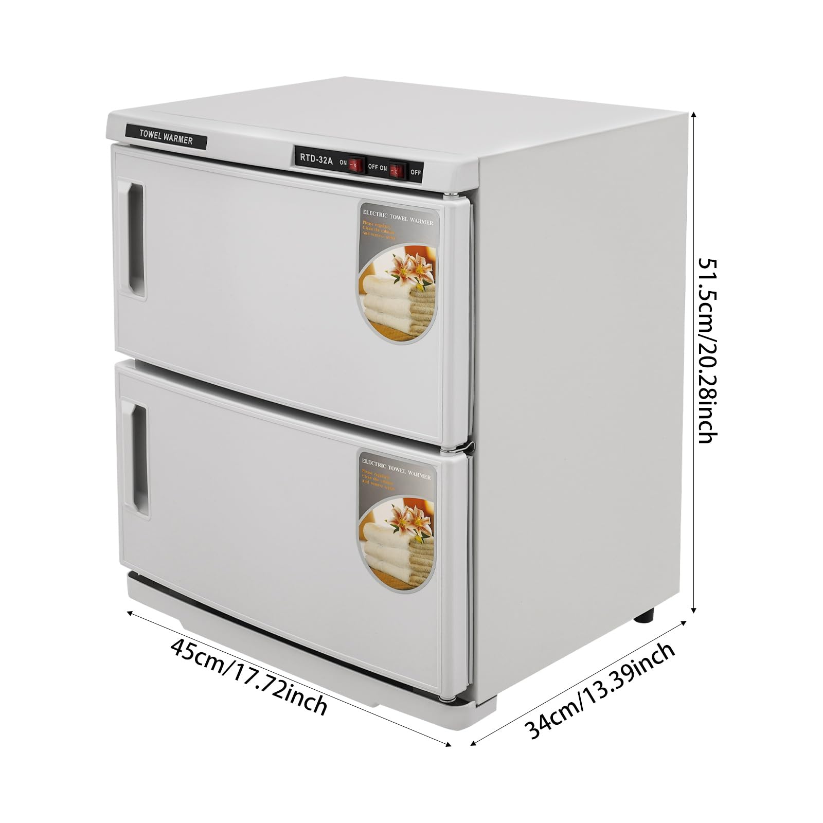 Calentador de toallas de 36 L, 2 puertas, con esterilización UV | Toallero desinfectante de gran capacidad, toallero con bandeja recogedora y asas, calentador de toallas para hotel