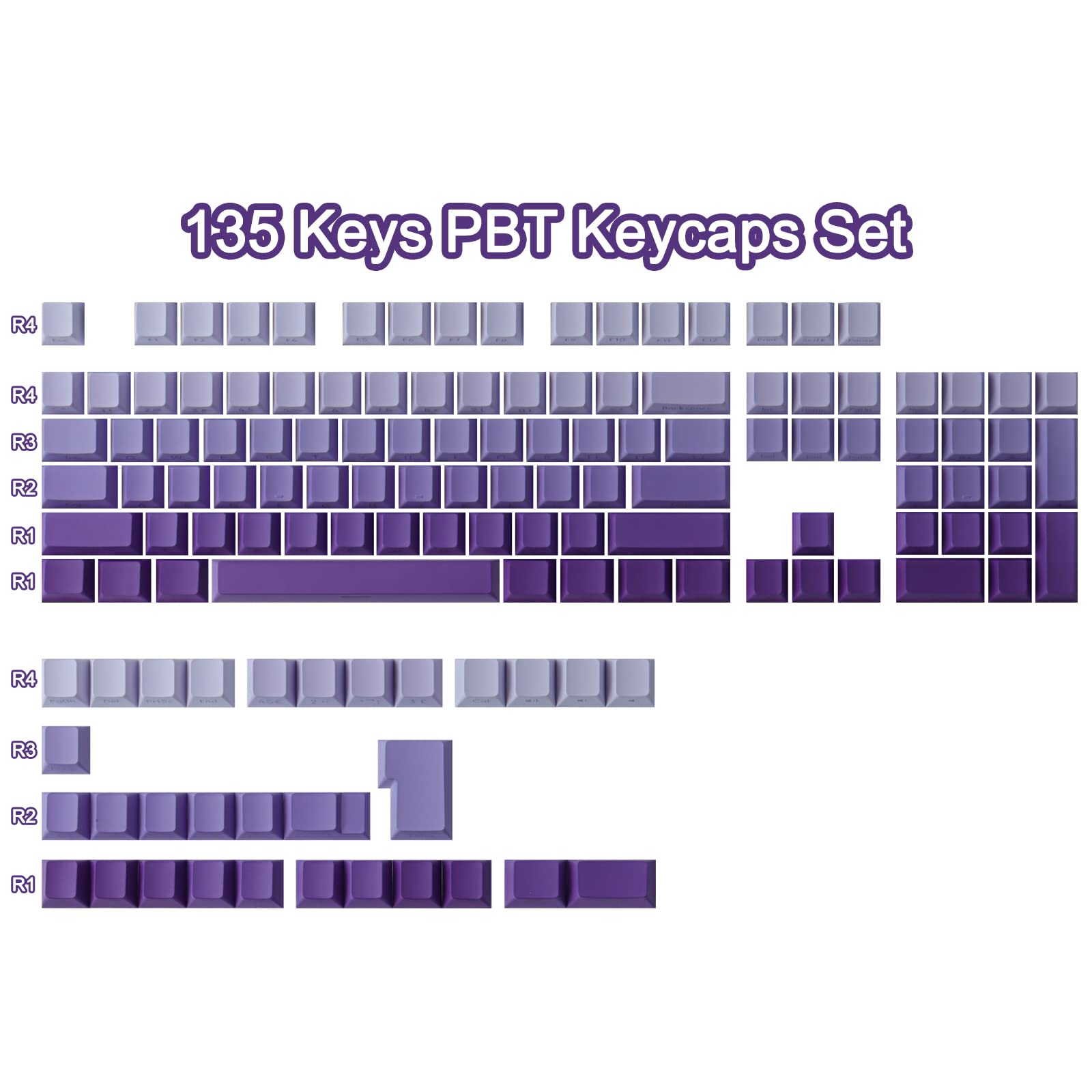 Keycaps PBT 135 Keys Transparent Letter Side Engraved Custom Keycaps for ANSI&ISO Layout Gateron Kailh Cherry MX Switches Mechanical Keyboards (Cherry Profile)