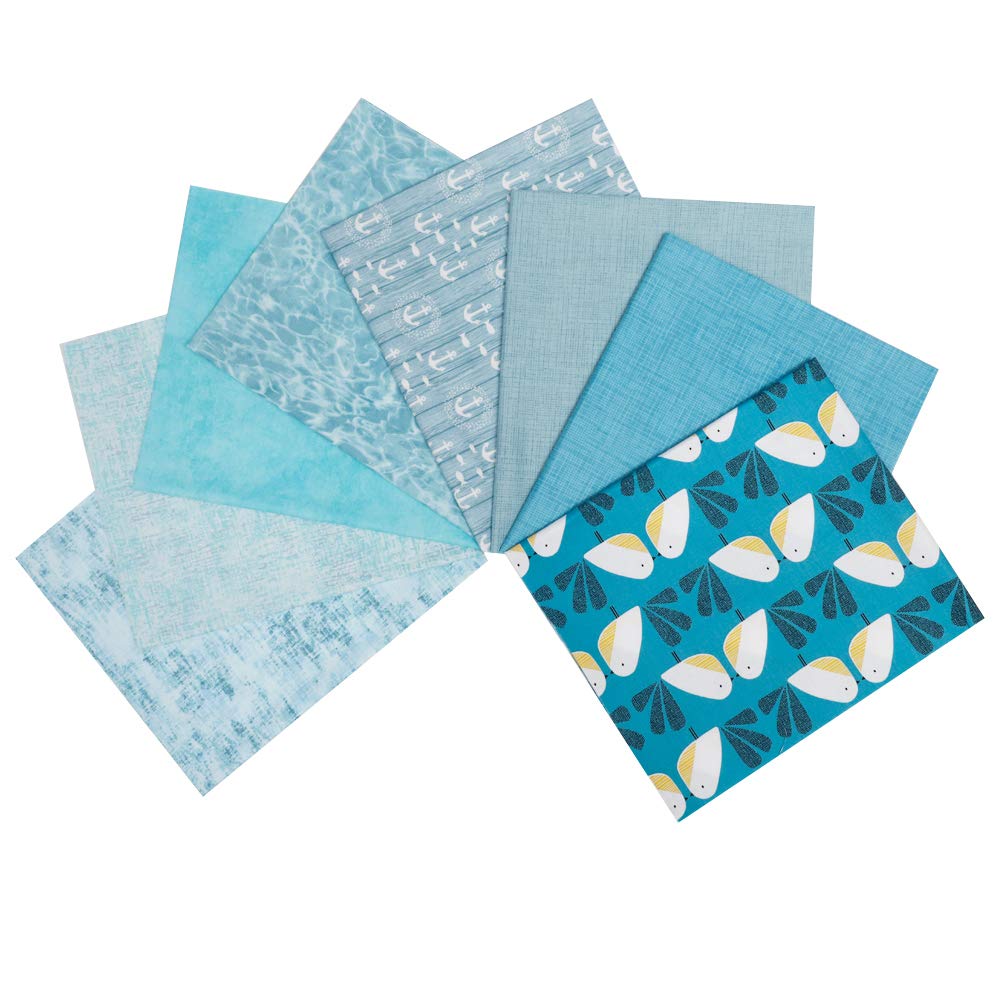 Chuanshui 8 PCS 22 x 18 inches (55 x 45 cm) 100% Cotton Craft Fabric Bundle for Patchwork 8 Different Pattern Pre-Cut Quilting Fabric Fat Quarter Square for DIY Craft Sewing (Blue Pattern)