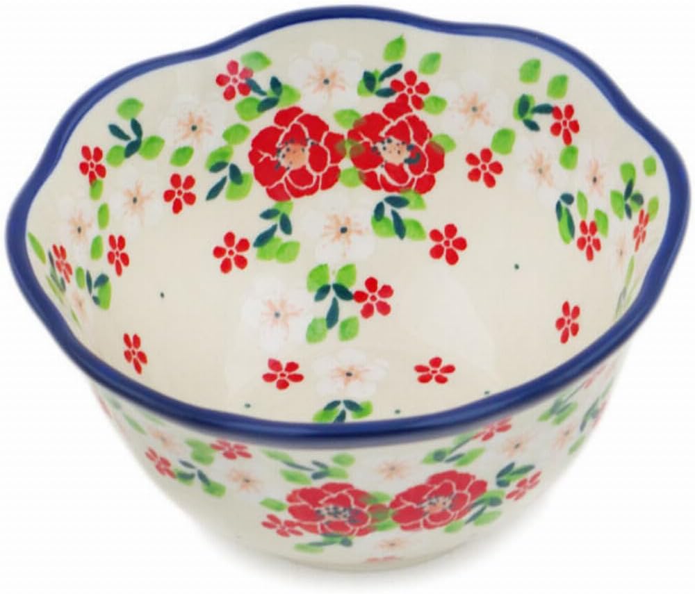Scalloped Bowl 6-inch - Rosy Cheeks Pattern Handmade in Boleslawiec Poland by Ceramika Artystyczna + Certificate of Authenticity