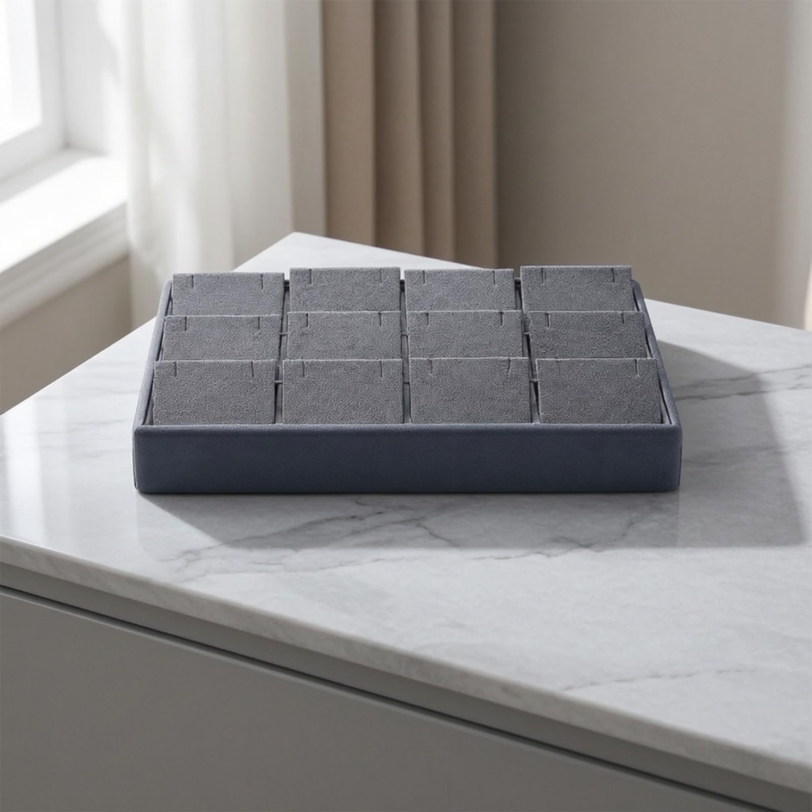 Vassoio Porta Gioielli Vassoio Espositore Organizer Contenitore Supporto con Struttura Schermata E Interno Effetto Velluto per Presentazione Ordinata, style to 2