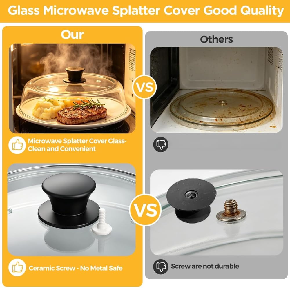 Tapa Microondas, 10 Pulgadas Tapa Microondas Cristal, Ideal Para Cocinas y Oficinas, Vidrio De Borosilicato, Transparente, Resistente Al Calor, Antisalpicaduras, Lavavajillas