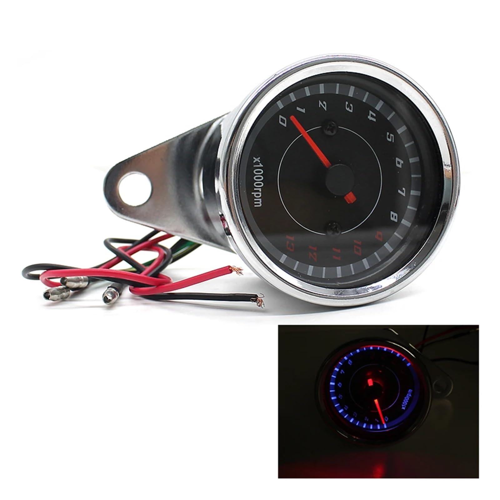 Compte-Tours Universel pour Moto, 12 V CC, avec Rétroéclairage LED Bleu, Compteur De Vitesse 1000 TR/Min, Tachymètre pour Moto Kilométrique