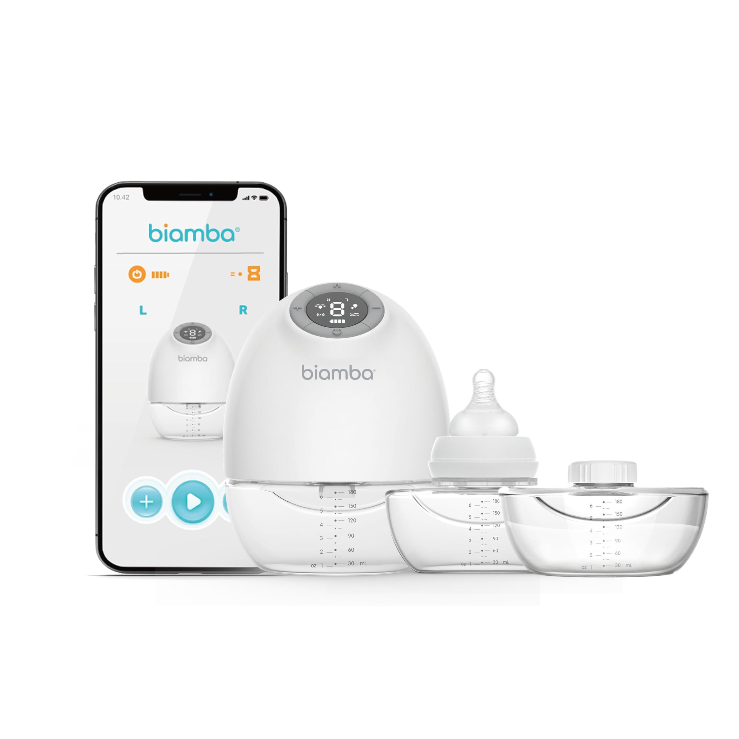 Biamba Pump Pro Portable Breast Pump Hands Free - 180mL Capacity Wearable Breastfeeding Pumps with App Control, Electric Hands Free Breast Pumps with