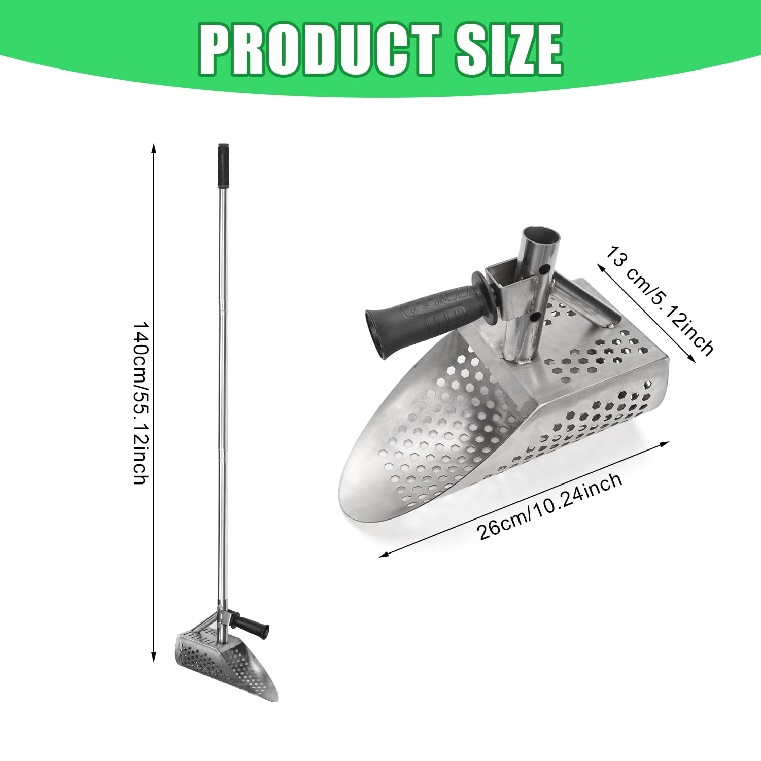 Pala para Arena con Detector de Metales, Cuchara de Arena para Detectar con Mango Largo Acero Inoxidable de Mano Metal Detecting Scoop para Cazar Tesoros Adultos