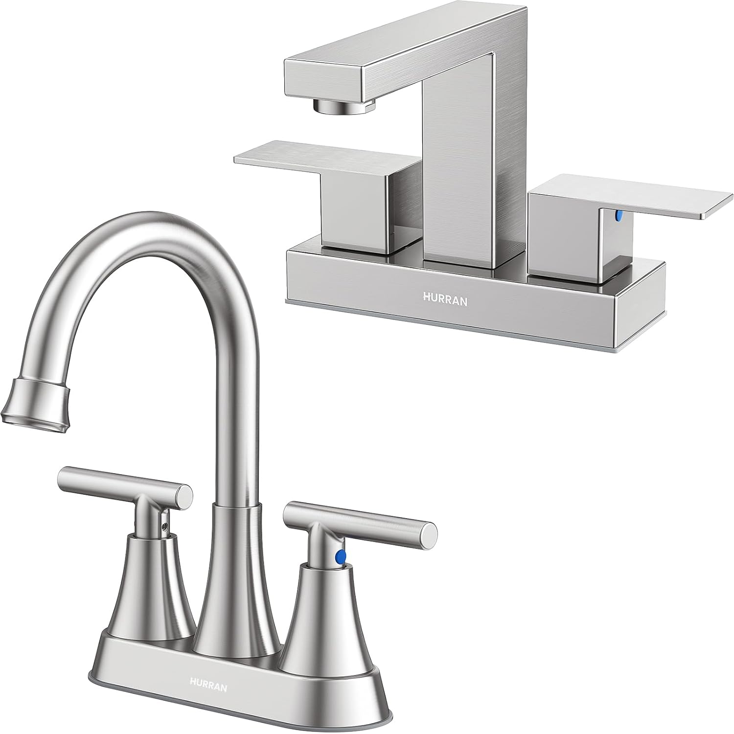 Bathroom Faucets for Sink 3 Hole, Hurran 4 inch Centerset Brushed Nickel Bathroom Sink Faucet with Pop-up Drain, Stainless Steel Lead-Free 2-Handle Faucet for Bathroom Sink Vanity RV
