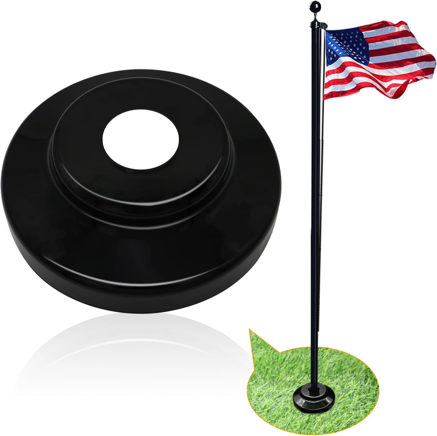 Black Flag Pole Flash Collar Base for 3" Diameter FlagPole