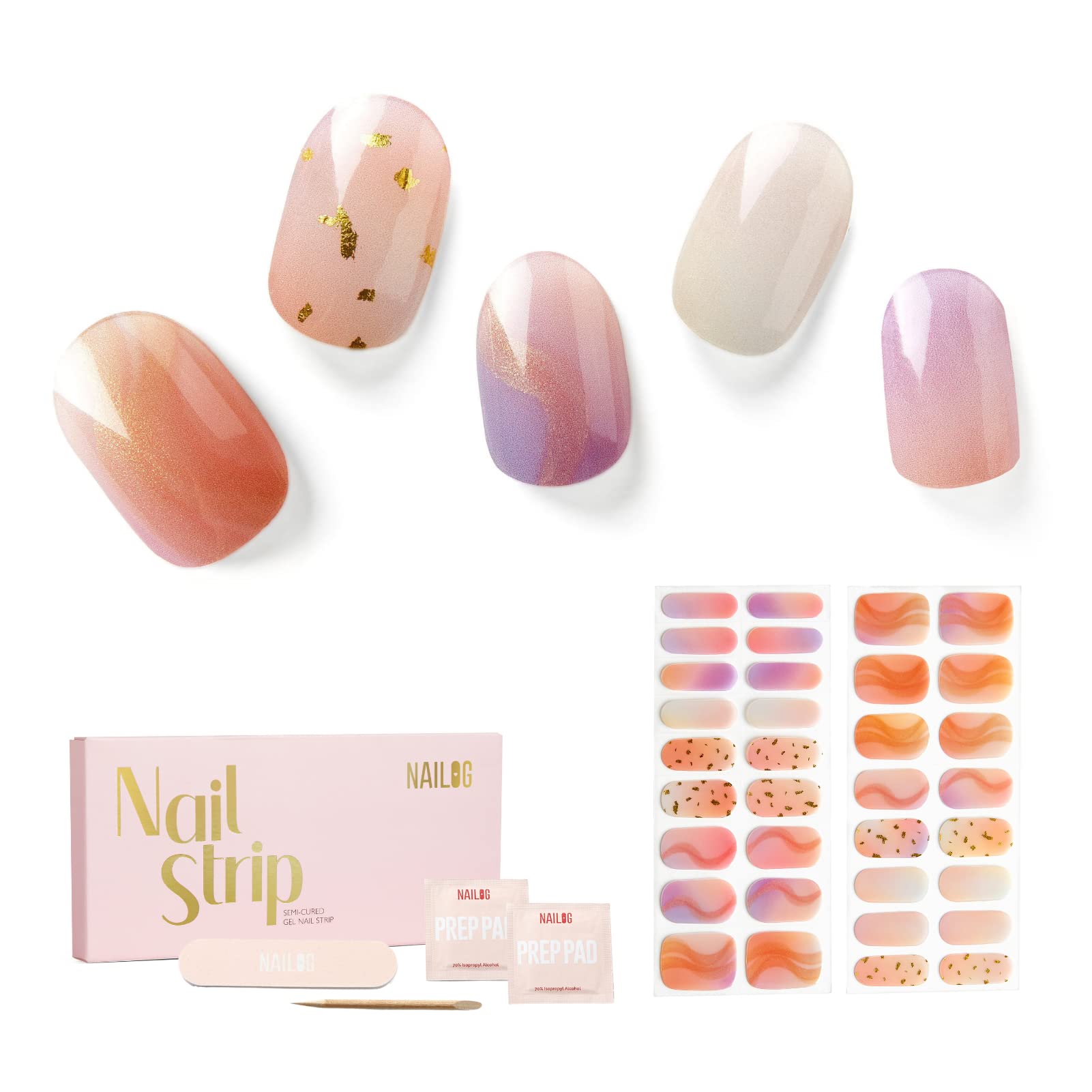 NAILOG Pegatinas para uñas, 34Pcs Nail Art Decal Strip Gel Calidad Profesional Barniz Adhesivo Semi-Permanente con Acabado de Gel Suave Nail Wraps para Mujeres Niñas, Twilight