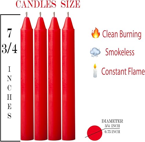 Miniatura 2 de Juego de 4 velas cónicas rojas de 7  (7.75 pulgadas) de alto x 34 pulgadas (0.75 pulgadas) de diámetro, para mesa de comedor, fiesta o boda y