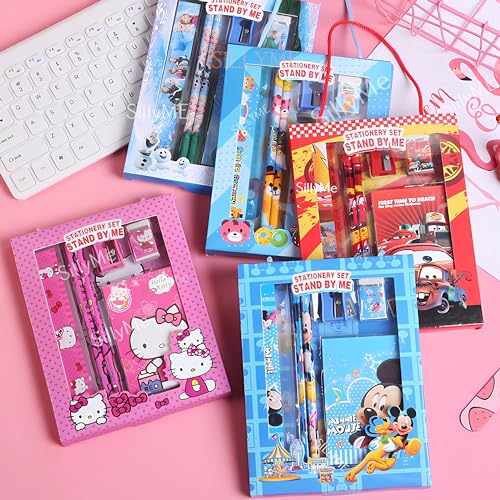 Image of 6pcs Cute Cartoon Stationery Set - Includes Pencil, scale, eraser - Return Gifts Birthday Party for kids - Best Birthday Return Gifts for Kids in Bulk - Return Gifts for Kids Age 8 12 3 5 6
