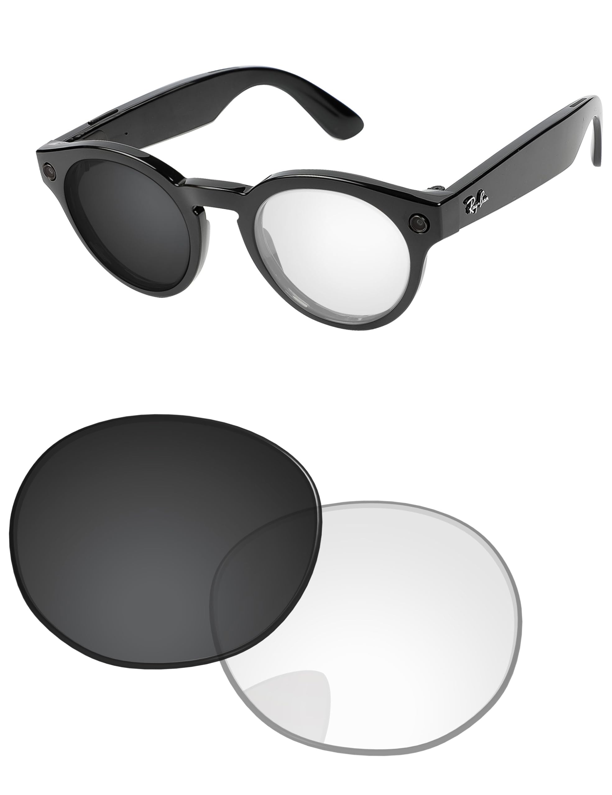 Lenti di ricambio compatibili con occhiali da sole Ray-Ban Stories Round RW4003 48 mm Eclipse grigio fotocromatiche non polarizzate